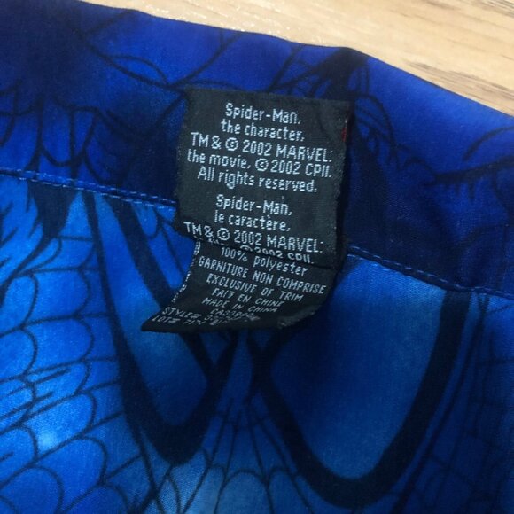 2002 RARE Marvel Tag SPIDER MAN Shirt Men's M Button Up Graphic All Over Blue - Picture 4 of 5